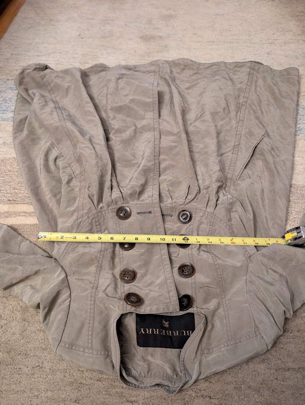 Burberry Taupe Silk Pleated Double-Breasted Trench Coat - Picture 8 of 8